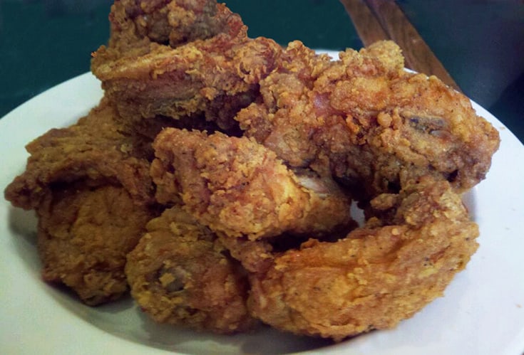 A pile of crispy fried chicken at Mama Dip's Kitchen, Chapel Hill, North Carolina
