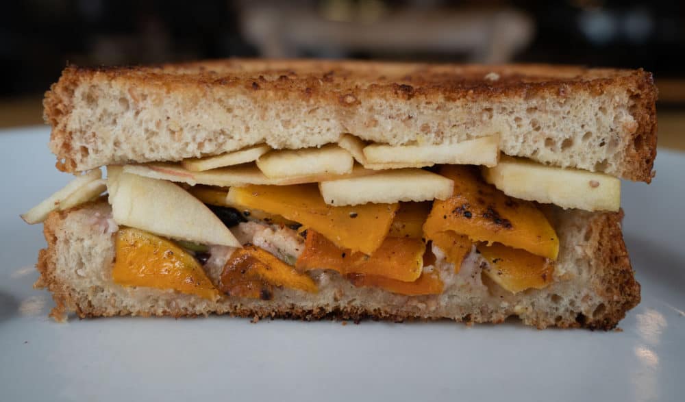 Close up of the grilled Harvest Moon sandwich made at Harper and Madison's Restaurant in Billings Montana.