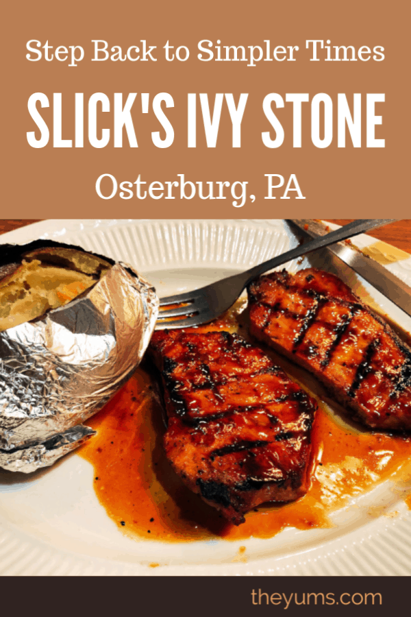 Jack Daniel's Chops at Slick's Ivy Stone in Osterburg, PA.  Delciious Boneless Center Cut Pork loin Chops Broiled with a Jack Daniel's Bourbon Glaze and served with  soup & rolls. baked potato and vegtable of the day. #restaurants #foodie #Homecooking #Pennsylvania