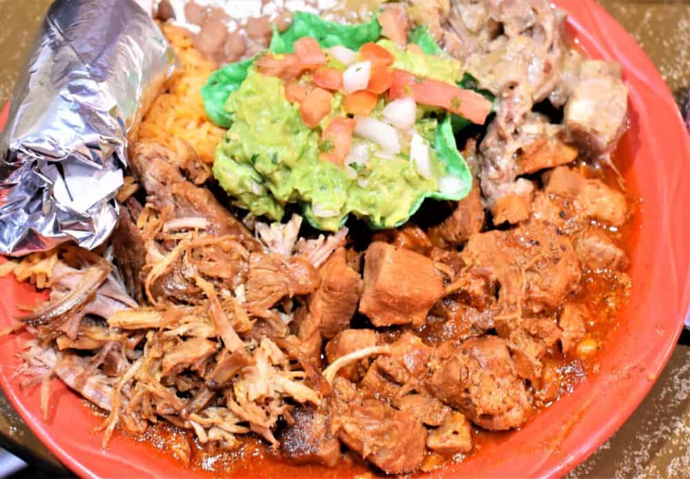 Three types of pork at Cafe Coyote in San Diego California