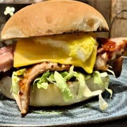smoked brisket sandwich, a jaw-dropping creation of Chef Lyle Broussard at Jack Daniel's Bar and Grill in Lake Charles, Louisiana