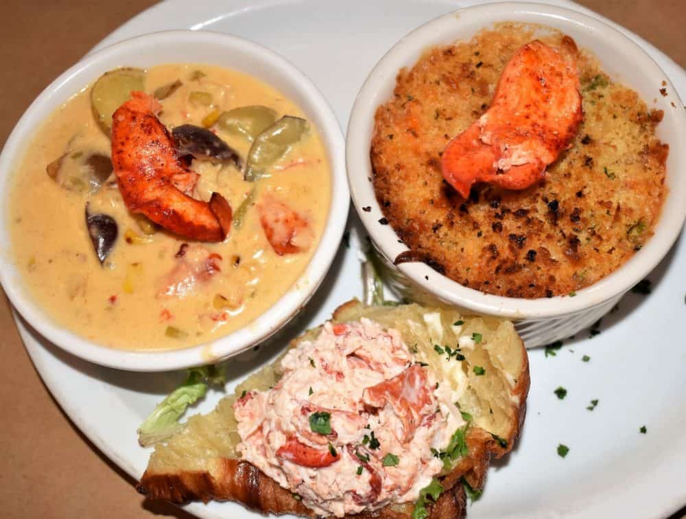 Lobster chowder, lobster mac and cheese, and a lobster croissant at Fo’c’sle Tavern in Chester, Nova Scotia